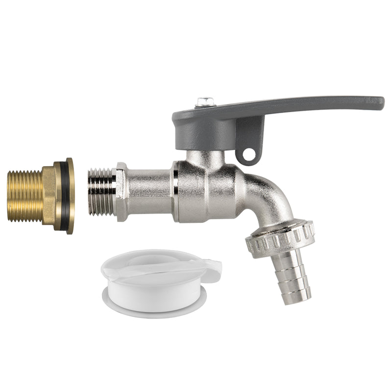 Water Butt Brass Kit 3/4" with Lever Tap Hose Barb and Side Lock - Garden watering