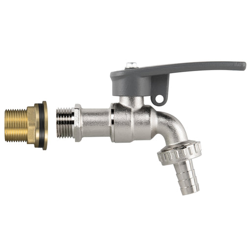Water Butt Brass Kit 3/4" with Lever Tap Hose Barb and Side Lock - Garden watering