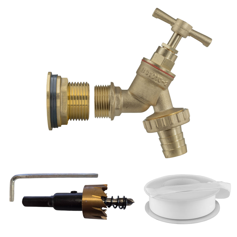 Water Butt Brass Kit 3/4" with Brass Barbed Tap and Drill Bit - Home & Garden > Lawn & Garden Tech Hose & Fittings