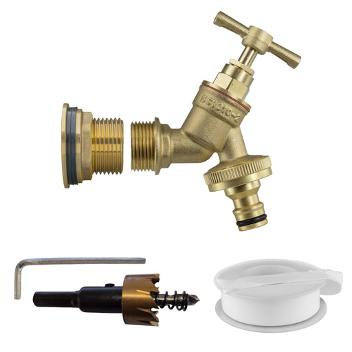 Water Butt Brass Kit 3/4" with Brass Quick Connect Tap and Drill Bit - Home & Garden > Lawn & Garden Tech Hose & Fittings