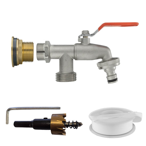 Water Butt Brass Kit 3/4" with Double Tap and Drill Bit - Home & Garden > Lawn & Garden Tech Hose & Fittings