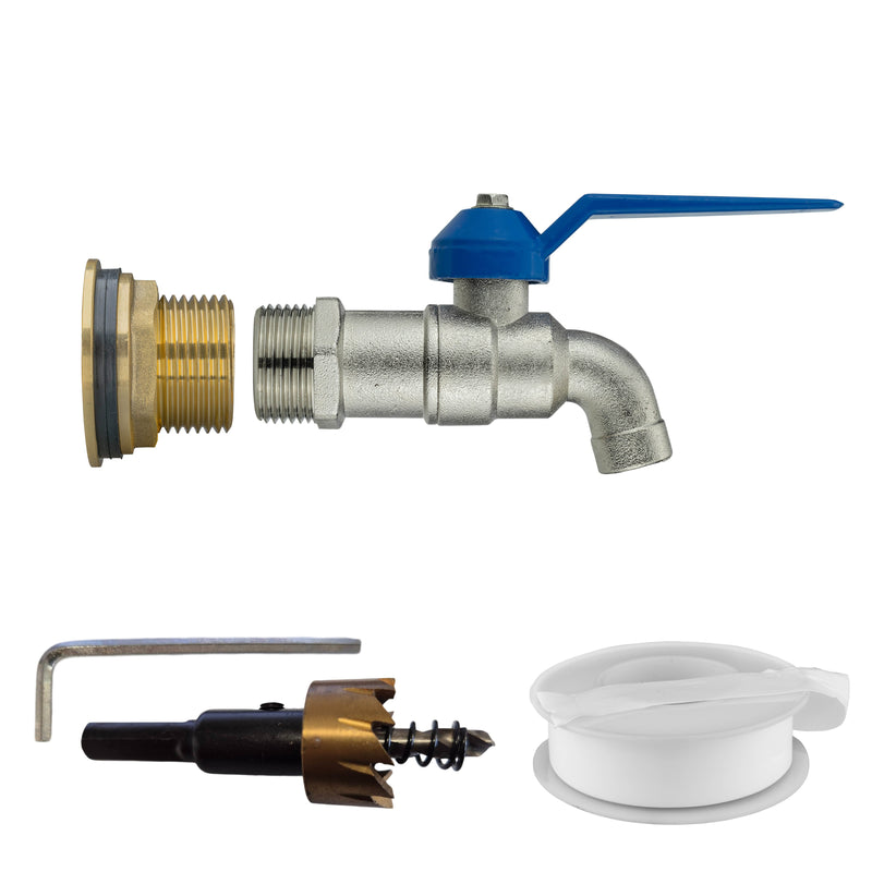 Water Butt Brass Kit 3/4" with Simple Lever Tap and Drill Bit - Home & Garden > Lawn & Garden Tech Hose & Fittings