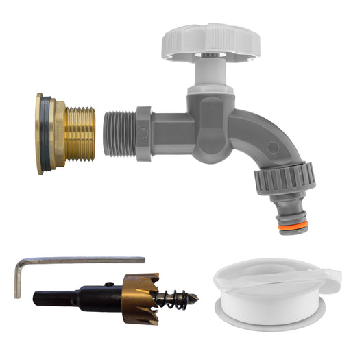 Water Butt Brass Kit 3/4" with Grey Dial Tap and Drill Bit - Home & Garden > Lawn & Garden Tech Hose & Fittings