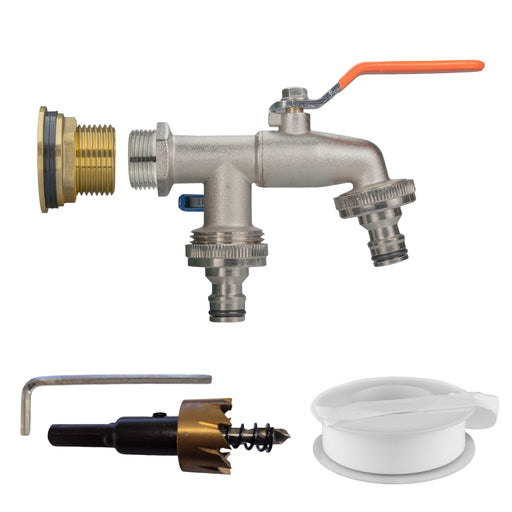 Water Butt Brass Kit 3/4" with Double Quick Connect Tap and Drill Bit - Home & Garden > Lawn & Garden Tech Hose & Fittings