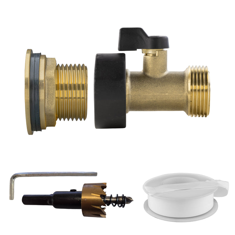 Water Butt Brass Kit 3/4" with Brass Valve and Drill Bit - Home & Garden > Lawn & Garden Tech Hose & Fittings