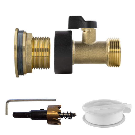 Water Butt Brass Kit 3/4" with Brass Valve and Drill Bit - Home & Garden > Lawn & Garden Tech Hose & Fittings