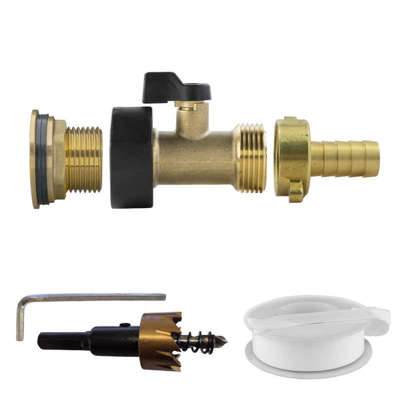 Water Butt Brass Kit 3/4" with Brass Valve + 13mm Barb and Drill Bit - Home & Garden > Lawn & Garden Tech Hose & Fittings