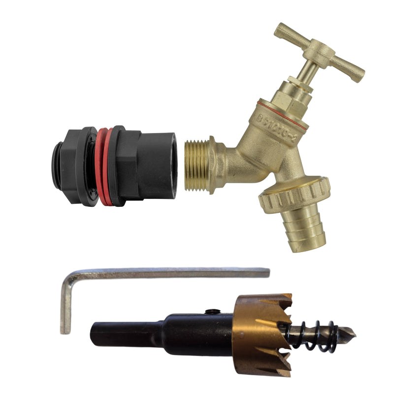 Water Butts Kit 1/2" with Brass Tap and Drill Bit - Home & Garden > Lawn & Garden Tech Hose & Fittings