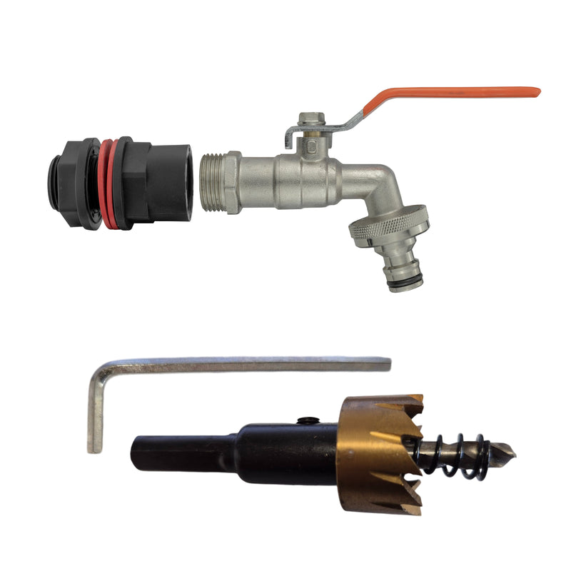 Water Butt Kit 1/2" with Quick Connect Lever Tap and Drill Bit - Home & Garden > Lawn & Garden Tech Hose & Fittings