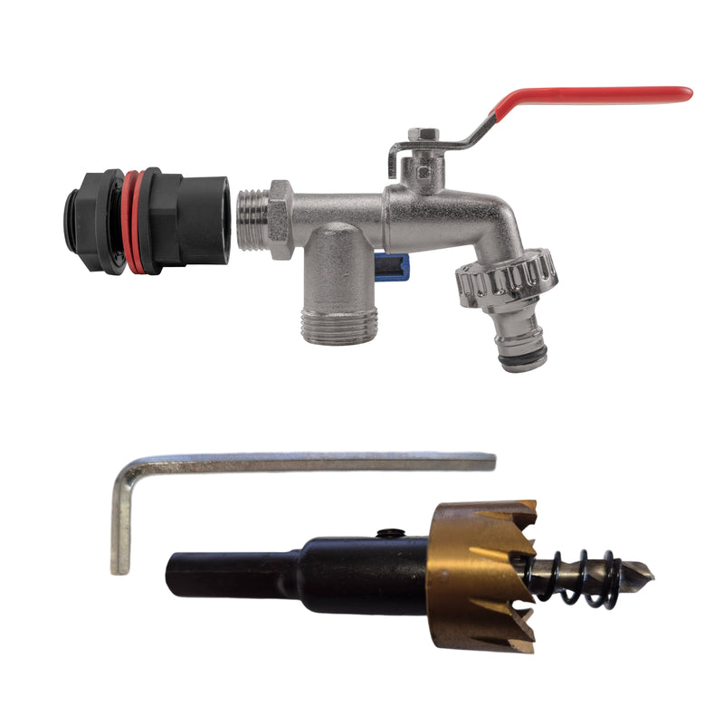 Water Butts Kit 1/2" With Double Tap and Drill Bit - Home & Garden > Lawn & Garden Tech Hose & Fittings