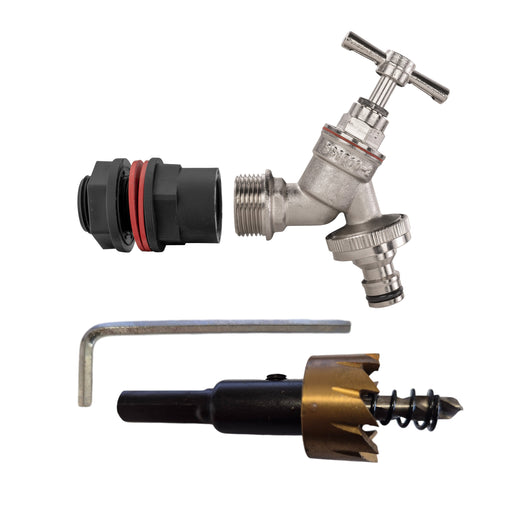 Water Butt Kit 1/2" with Nickel Plated Quick Connect Tap and Drill Bit - Home & Garden > Lawn & Garden Tech Hose & Fittings