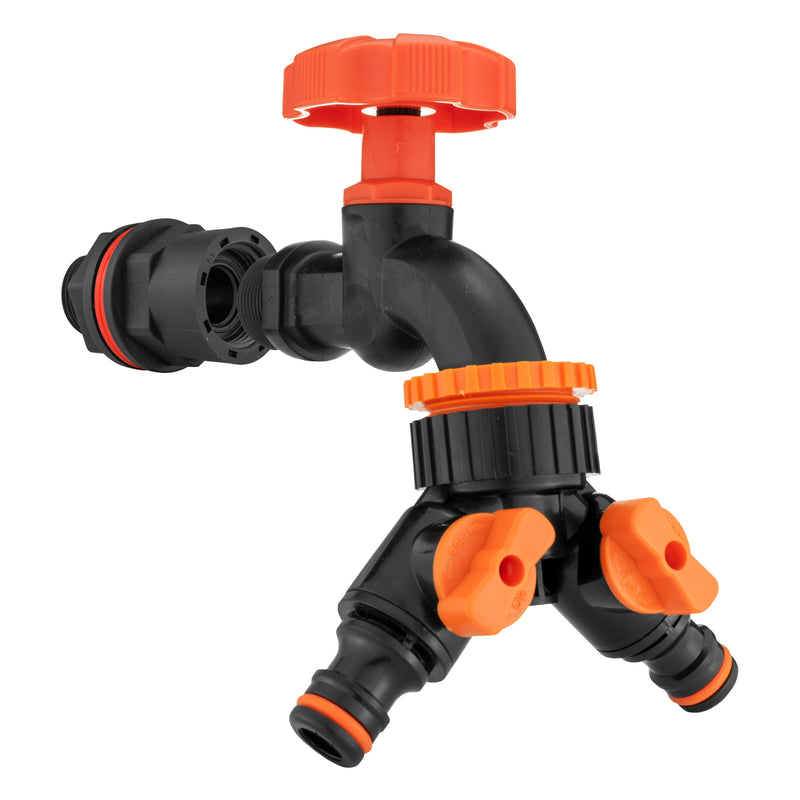 Water Butt Kit 1/2" with Black Dial Tap + Two-Way Splitter and Drill Bit - Home & Garden > Lawn & Garden Tech Hose & Fittings