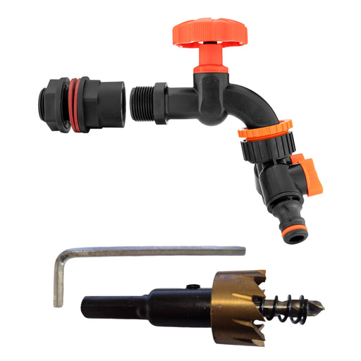 Water Butt Kit 1/2" with Black Dial Tap + Two-Way Splitter and Drill Bit - Home & Garden > Lawn & Garden Tech Hose & Fittings