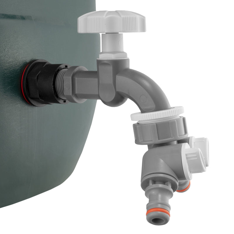 Water Butt Kit 1/2" with Grey Dial Tap + Two-Way Splitter and Drill Bit - Home & Garden > Lawn & Garden Tech Hose & Fittings