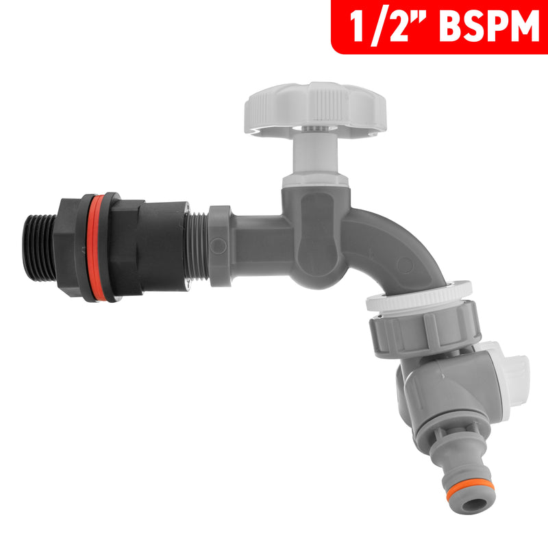 Water Butt Kit 1/2" with Grey Dial Tap + Two-Way Splitter - Home & Garden > Lawn & Garden > Watering & Irrigation Tech Hose & Fittings