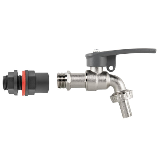 Water Butt Kit 1/2" with Lever Tap Hose Barb and Side Lock - Garden watering