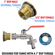 Water Butt Brass Kit 1" with Quick Connect Lever Tap - Hardware > Plumbing > Plumbing Fittings & Supports > Plumbing Valves Tech Hose & Fittings