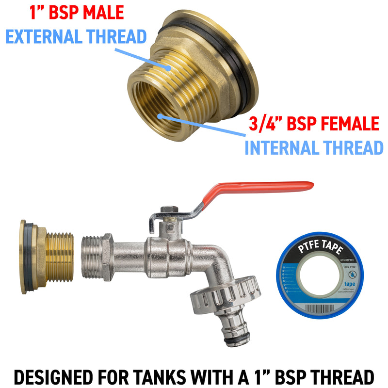 Water Butt Brass Kit 1" with Quick Connect Lever Tap - Hardware > Plumbing > Plumbing Fittings & Supports > Plumbing Valves Tech Hose & Fittings