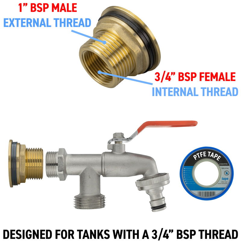 Water Butt Brass Kit 1" with Double Tap - Home & Garden > Lawn & Garden Tech Hose & Fittings