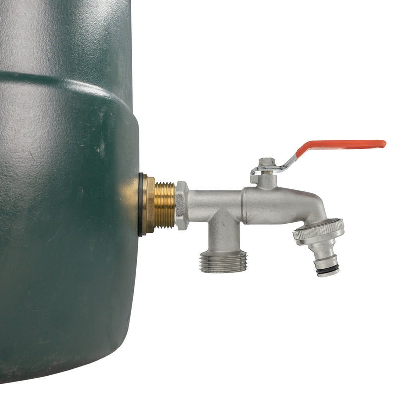 Water Butt Brass Kit 1" with Double Tap and Drill Bit - Home & Garden > Lawn & Garden Tech Hose & Fittings