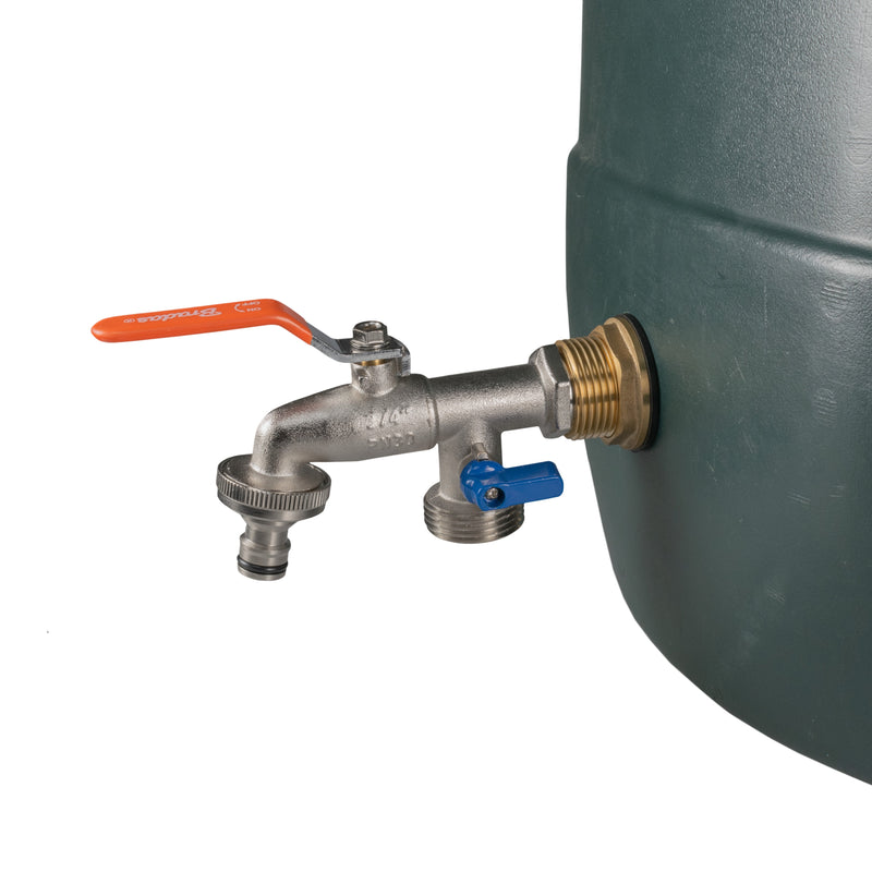 Water Butt Brass Kit 1" with Double Tap and Drill Bit - Home & Garden > Lawn & Garden Tech Hose & Fittings