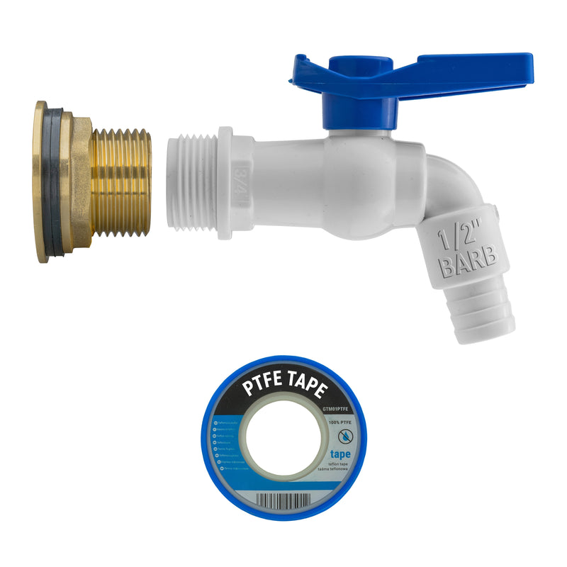 Water Butt Brass Kit 1" with White PVC Tap - Hardware > Plumbing > Plumbing Fittings & Supports > Plumbing Valves Tech Hose & Fittings