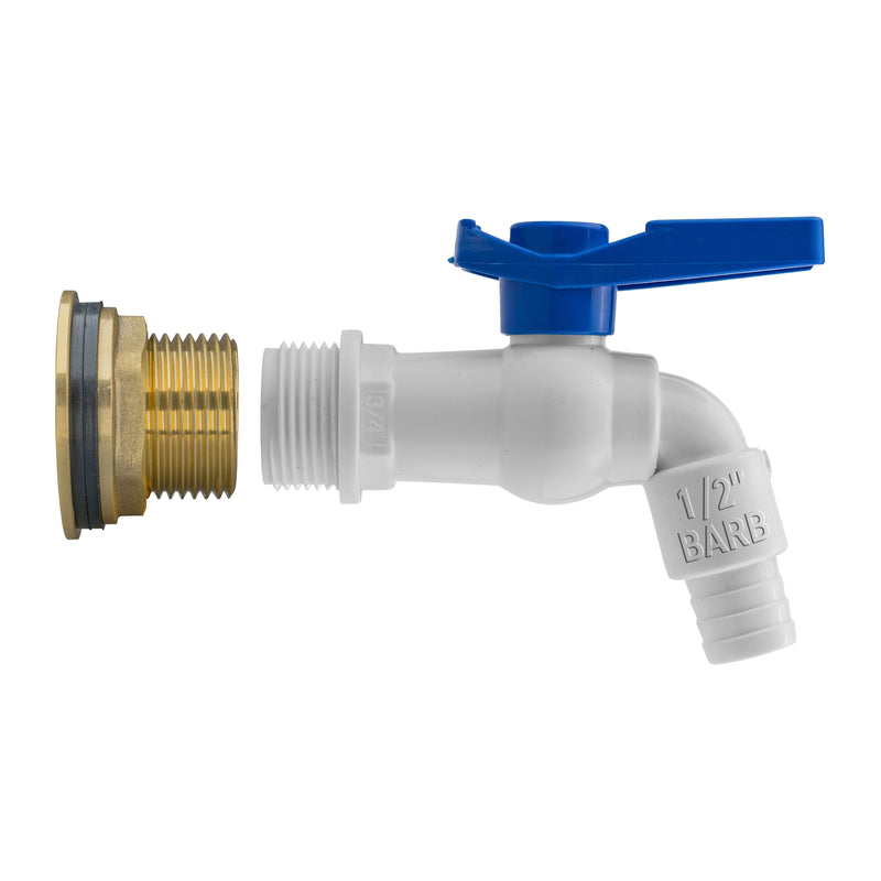 Water Butt Brass Kit 1" with White PVC Tap and Drill Bit - Home & Garden > Lawn & Garden Tech Hose & Fittings
