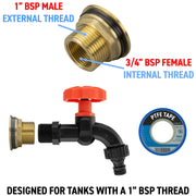 Water Butt Brass Kit 1" with Black Dial Tap - Hardware > Plumbing > Plumbing Fittings & Supports > Plumbing Valves Tech Hose & Fittings