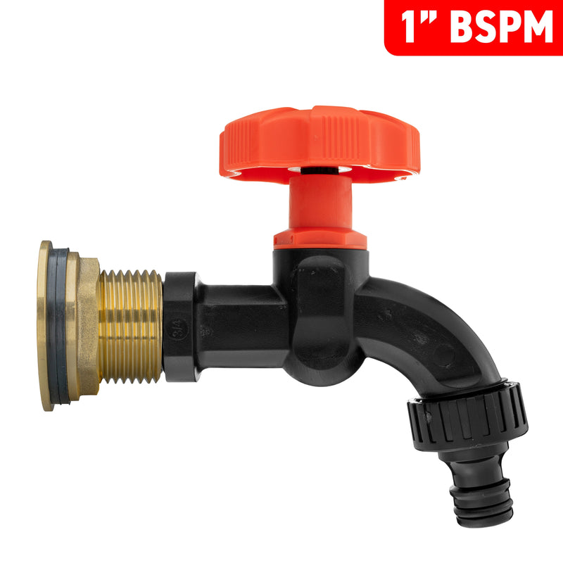 Water Butt Brass Kit 1" with Black Dial Tap - Hardware > Plumbing > Plumbing Fittings & Supports > Plumbing Valves Tech Hose & Fittings