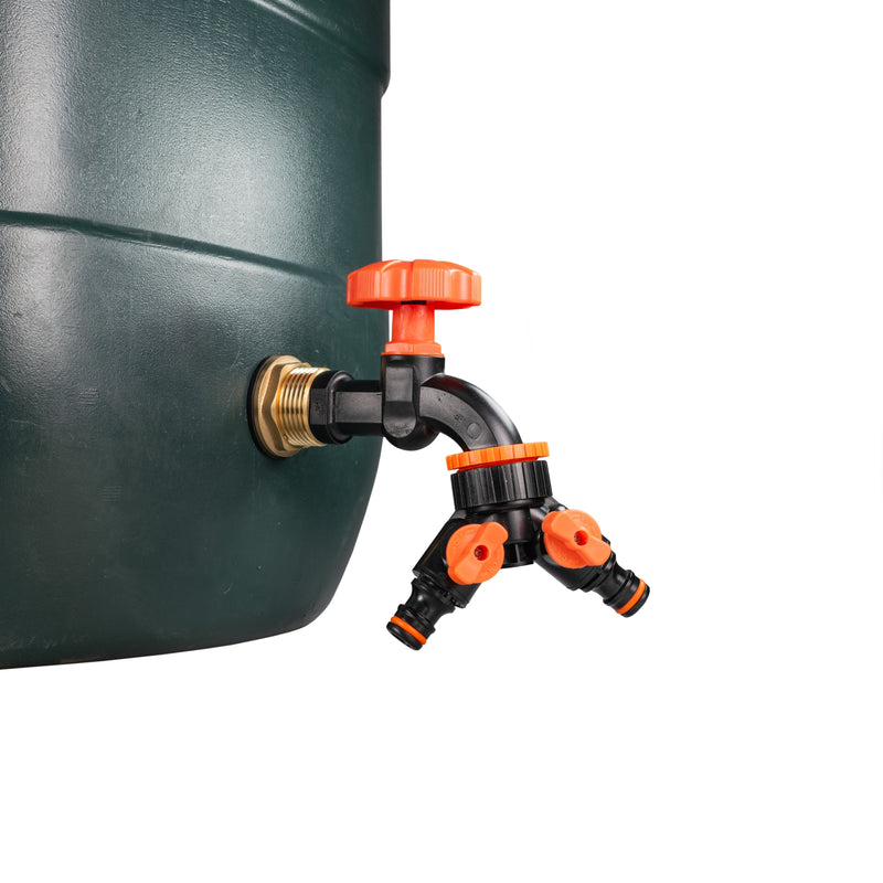 Water Butt Brass Kit 1" with Black Dial Tap + Two-Way Splitter and Drill Bit - Home & Garden > Lawn & Garden Tech Hose & Fittings