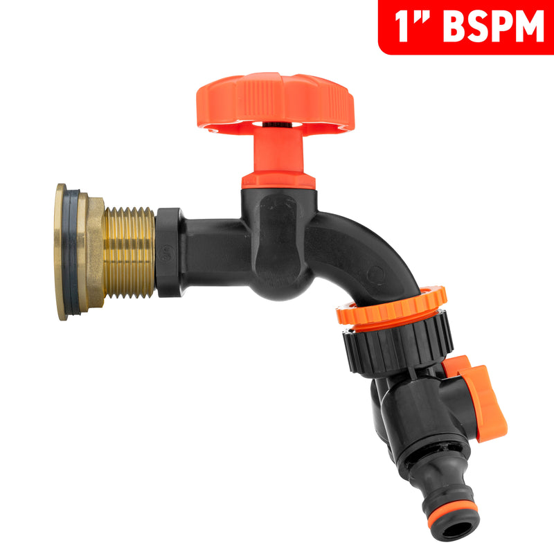 Water Butt Brass Kit 1" with Black Dial Tap + Two-Way Splitter - Hardware > Plumbing > Plumbing Fittings & Supports > Plumbing Valves Tech Hose & Fittings