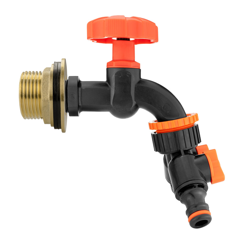 Water Butt Brass Kit 1" with Black Dial Tap + Two-Way Splitter - Hardware > Plumbing > Plumbing Fittings & Supports > Plumbing Valves Tech Hose & Fittings