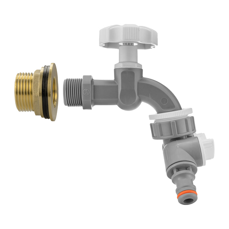 Water Butt Brass Kit 1" with Grey Dial Tap + Two-Way Splitter - Hardware > Plumbing > Plumbing Fittings & Supports > Plumbing Valves Tech Hose & Fittings