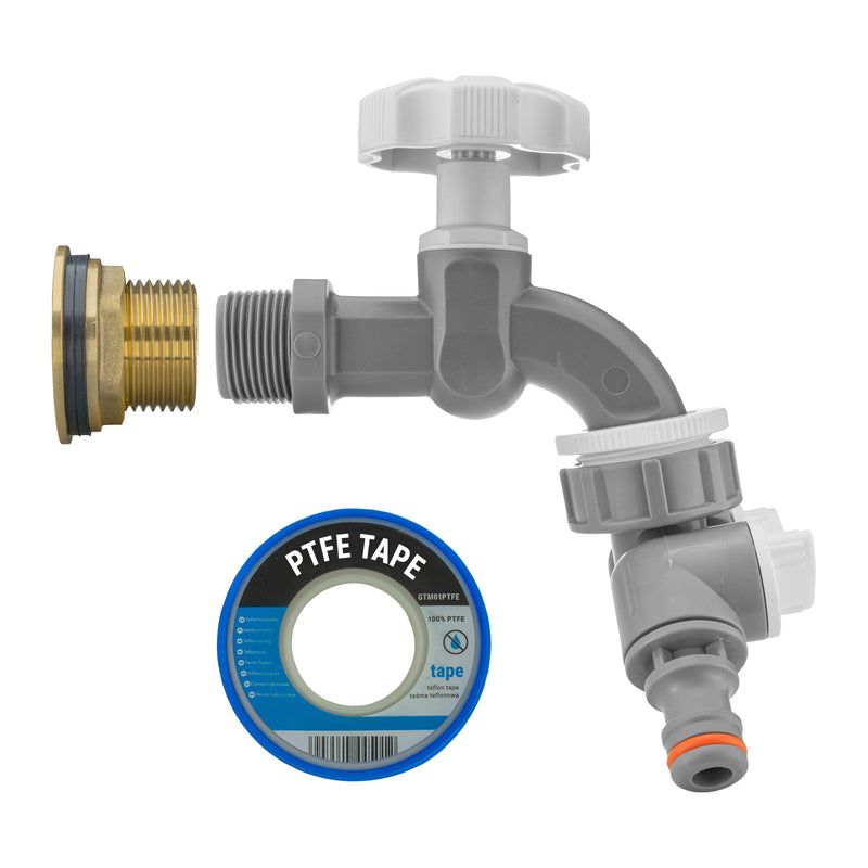 Water Butt Brass Kit 1" with Grey Dial Tap + Two-Way Splitter - Hardware > Plumbing > Plumbing Fittings & Supports > Plumbing Valves Tech Hose & Fittings