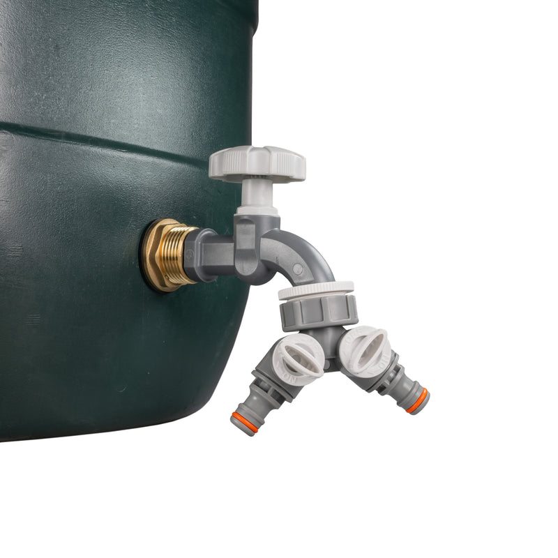 Water Butt Brass Kit 1" with Grey Dial Tap + Two-Way Splitter - Hardware > Plumbing > Plumbing Fittings & Supports > Plumbing Valves Tech Hose & Fittings