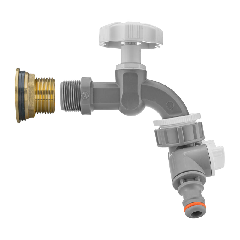 Water Butt Brass Kit 1" with Grey Dial Tap + Two-Way Splitter - Hardware > Plumbing > Plumbing Fittings & Supports > Plumbing Valves Tech Hose & Fittings