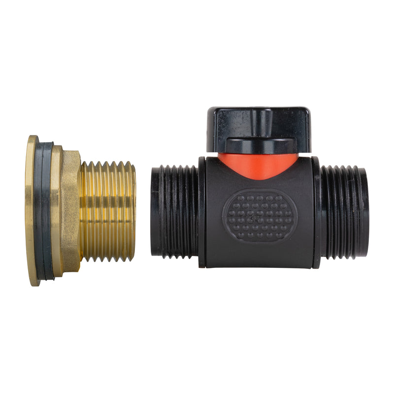 Water Butt Brass Kit 1" with 3/4" BSP In-Line Valve and Drill Bit - Home & Garden > Lawn & Garden Tech Hose & Fittings