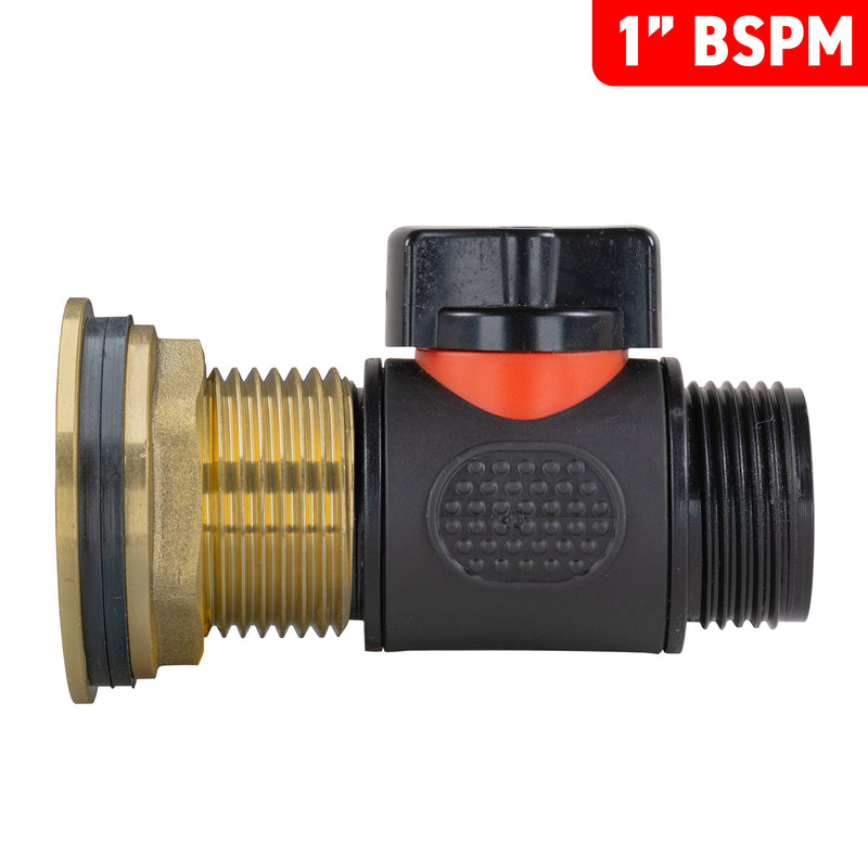 Water Butt Brass Kit 1" with 3/4" BSP In-Line Valve and Drill Bit - Home & Garden > Lawn & Garden Tech Hose & Fittings