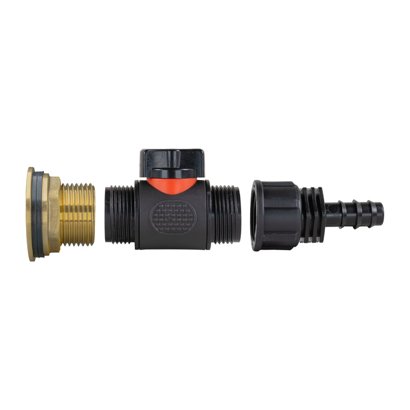 Water Butt Brass Kit 1" with In-Line Valve + 16mm Barb - Hardware > Plumbing > Plumbing Fittings & Supports > Pipe Connectors Tech Hose & Fittings