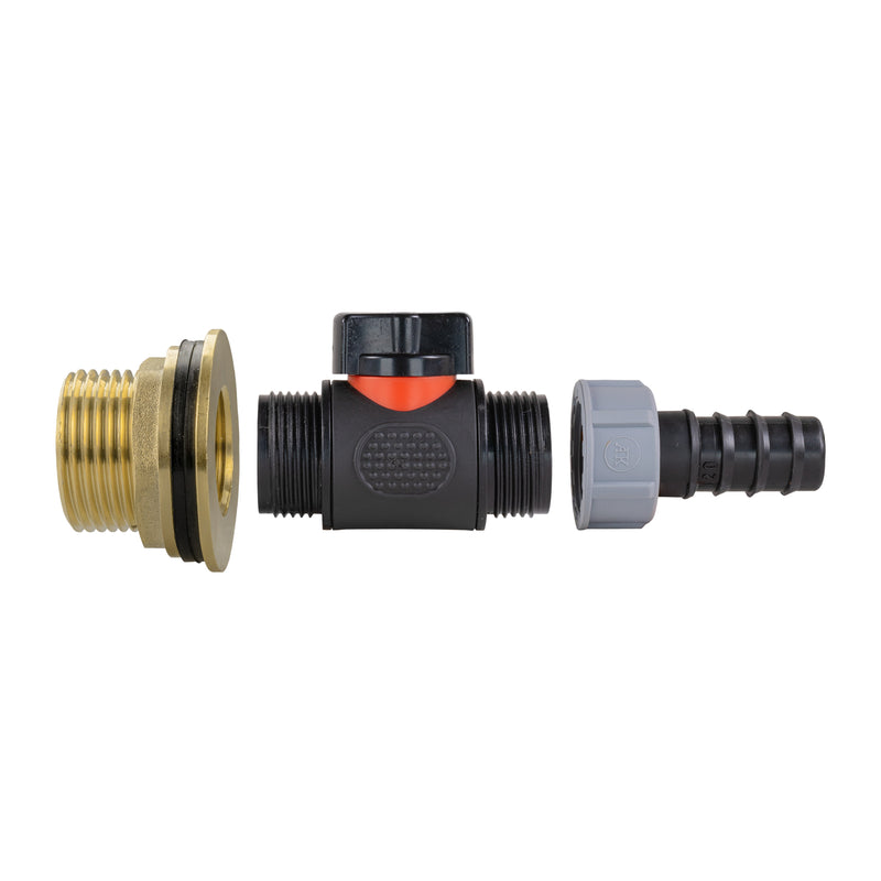 Water Butt Brass Kit 1" with In-Line Valve + 20mm Barb - Hardware > Plumbing > Plumbing Fittings & Supports > Pipe Connectors Tech Hose & Fittings