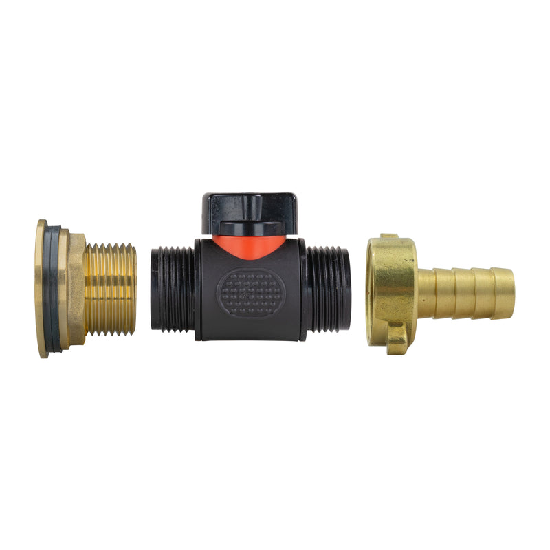 Water Butt Brass Kit 1" with In-Line Valve + 1/2" Brass Barb - Hardware > Plumbing > Plumbing Fittings & Supports > Pipe Connectors Tech Hose & Fittings