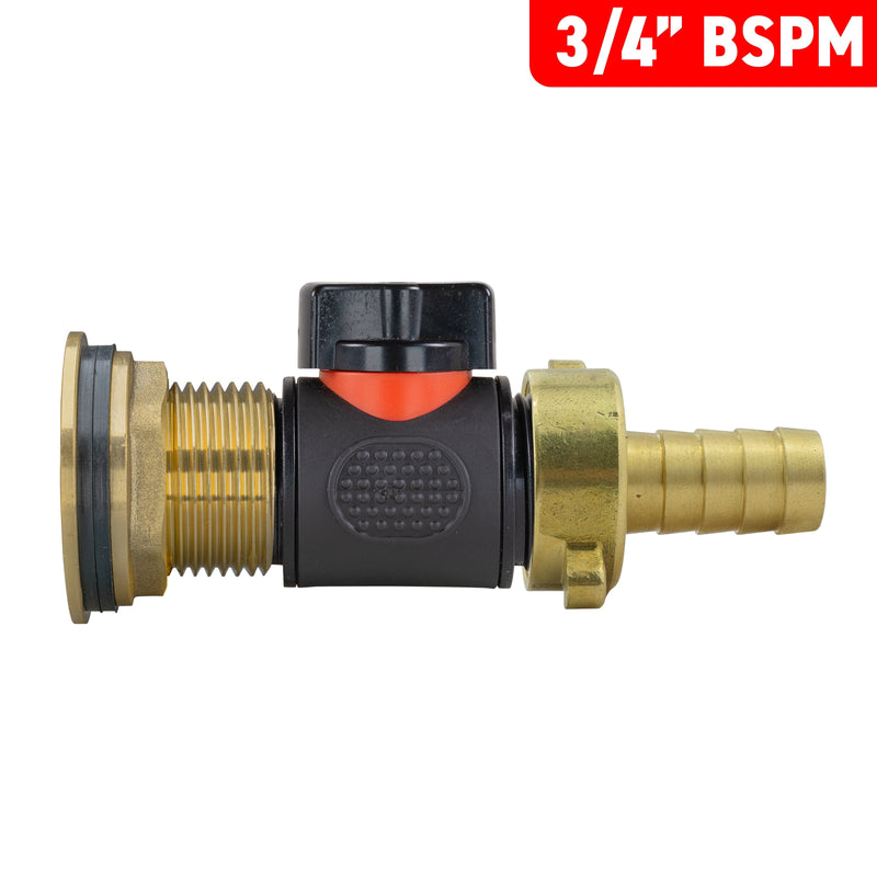 Water Butt Brass Kit 1" with In-Line Valve + 1/2" Brass Barb - Hardware > Plumbing > Plumbing Fittings & Supports > Pipe Connectors Tech Hose & Fittings
