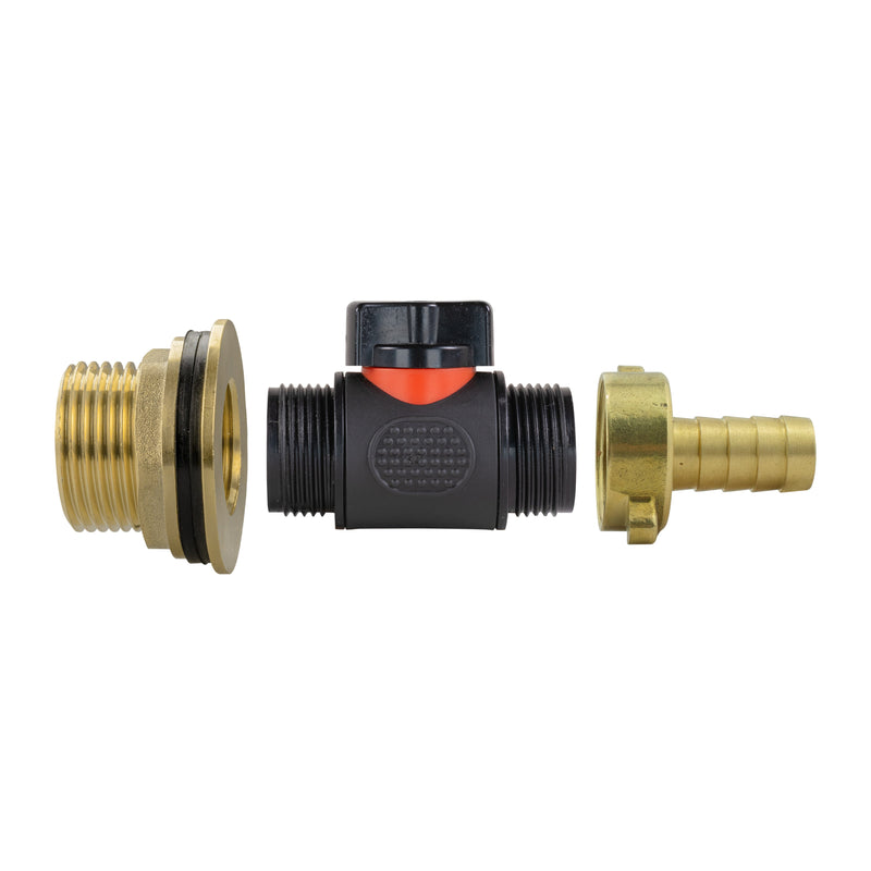 Water Butt Brass Kit 1" with In-Line Valve + 1/2" Brass Barb - Hardware > Plumbing > Plumbing Fittings & Supports > Pipe Connectors Tech Hose & Fittings