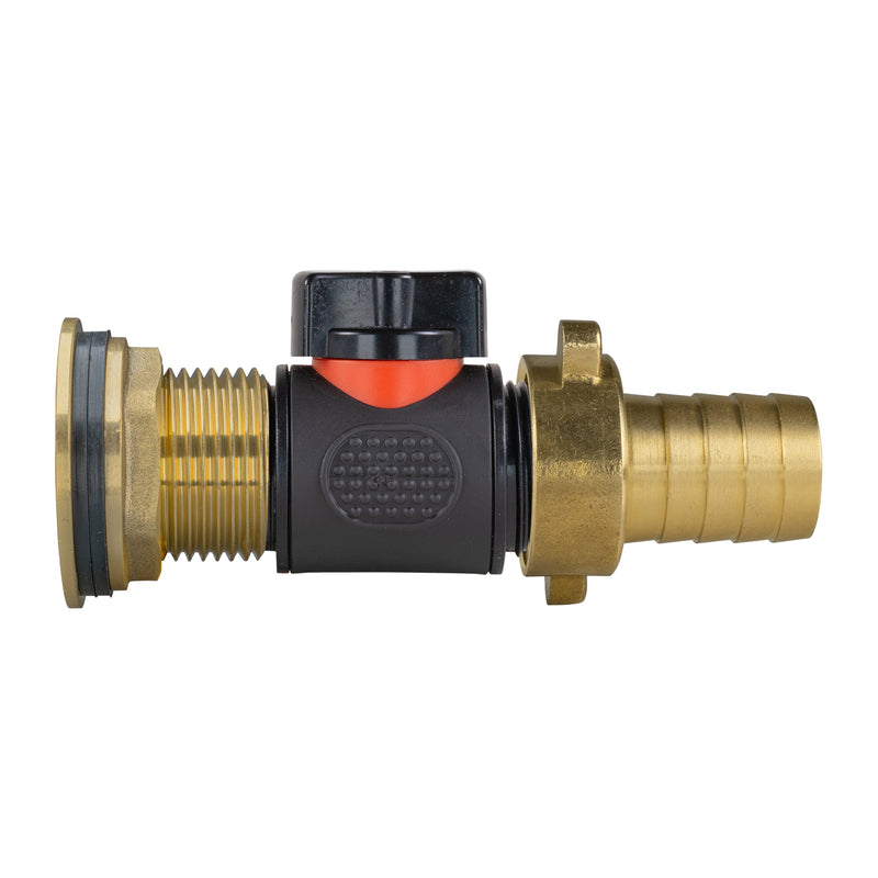Water Butt Brass Kit 1" with In-Line Valve + 3/4" Brass Barb - Hardware > Plumbing > Plumbing Fittings & Supports > Pipe Connectors Tech Hose & Fittings