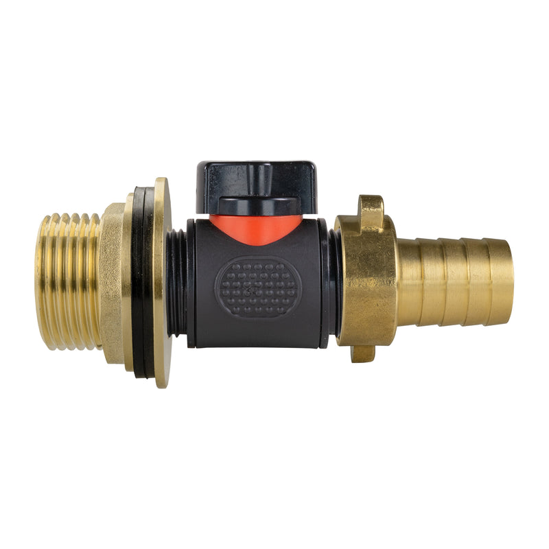 Water Butt Brass Kit 1" with In-Line Valve + 3/4" Brass Barb and Drill Bit - Home & Garden > Lawn & Garden Tech Hose & Fittings