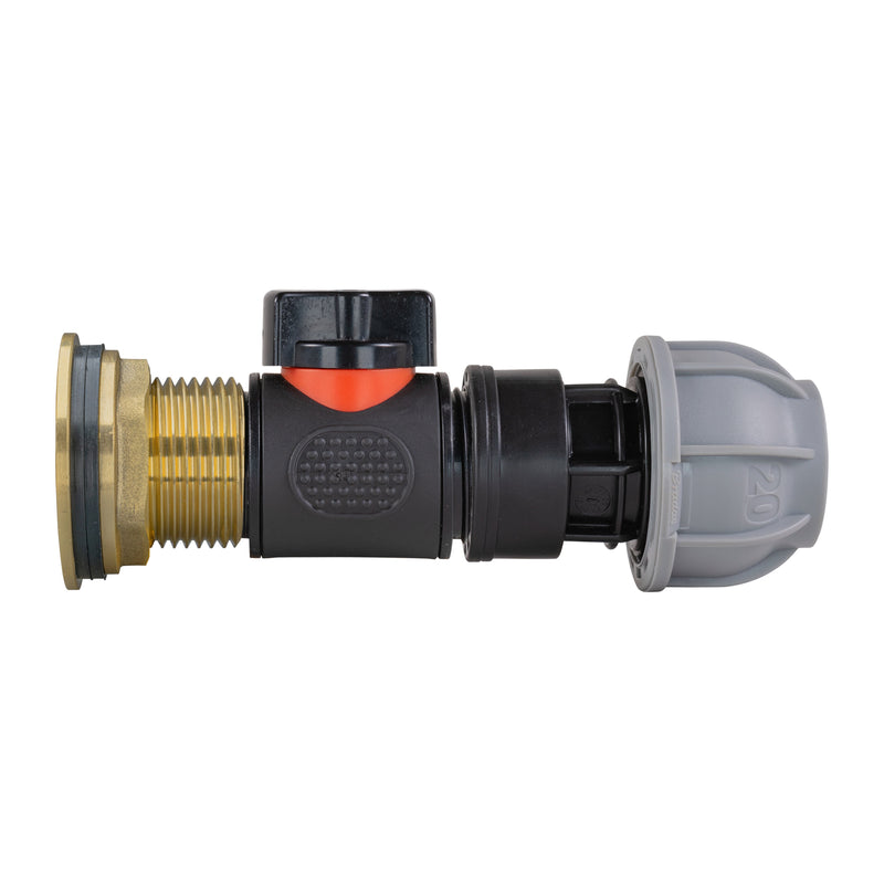 Water Butt Brass Kit 1" with In-Line Valve + 20mm MDPE and Drill Bit - Home & Garden > Lawn & Garden Tech Hose & Fittings