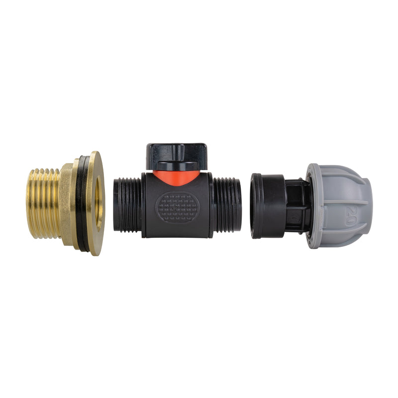 Water Butt Brass Kit 1" with In-Line Valve + 20mm MDPE - Hardware > Plumbing > Plumbing Fittings & Supports > Pipe Connectors Tech Hose & Fittings