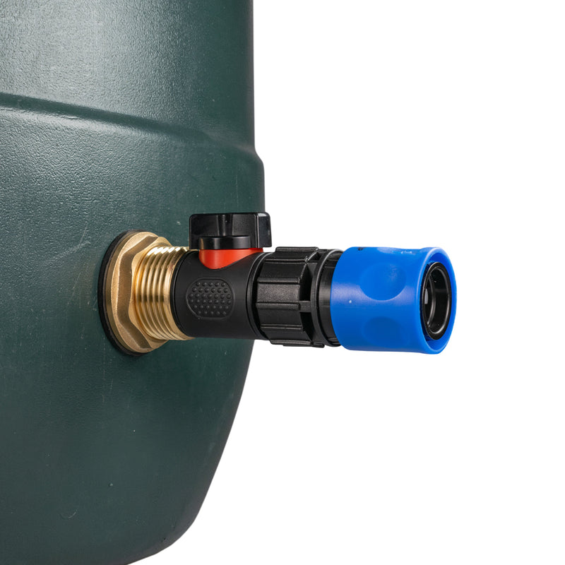 Water Butt Brass Kit 1" with In-Line Valve + Female Quick Connector Blue and Drill Bit - Home & Garden > Lawn & Garden Tech Hose & Fittings