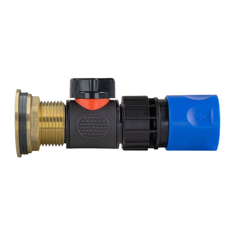 Water Butt Brass Kit 1" with In-Line Valve + Female Quick Connector Blue - Hardware > Plumbing > Plumbing Fittings & Supports > Plumbing Valves Tech Hose & Fittings