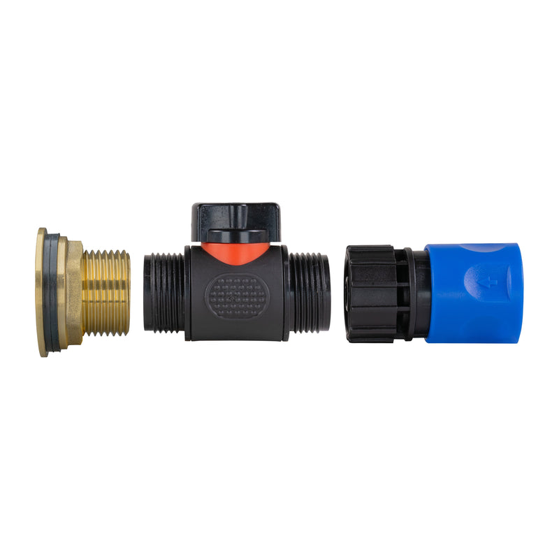 Water Butt Brass Kit 1" with In-Line Valve + Female Quick Connector Blue - Hardware > Plumbing > Plumbing Fittings & Supports > Plumbing Valves Tech Hose & Fittings